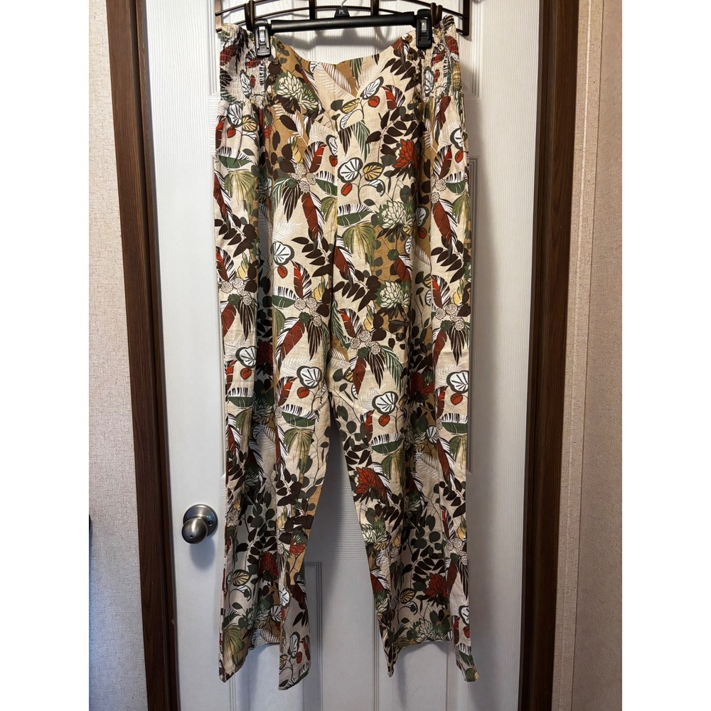 Cato Women Plus 18/20W Tropical Floral High Rise Wide Leg Pants Smocked Waist